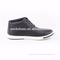 Black Leather Mid Top Lace Up Rubber Sole men shoes casual sneakers